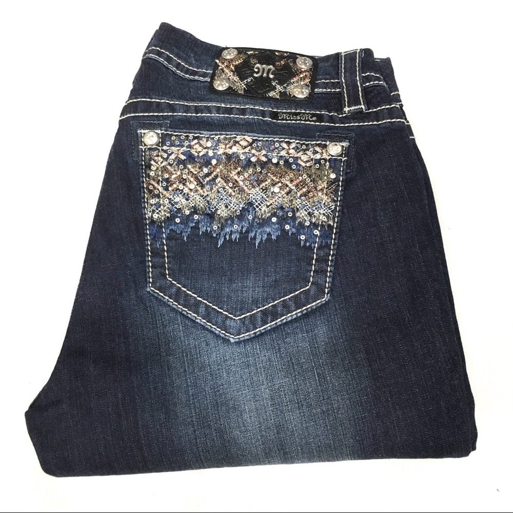 Miss Me Dark Blue Skinny Jeans with Embellished Pocket